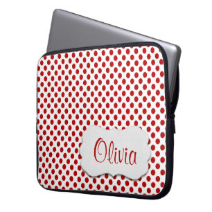 Röda Polka dots med Namn Laptop Fodral