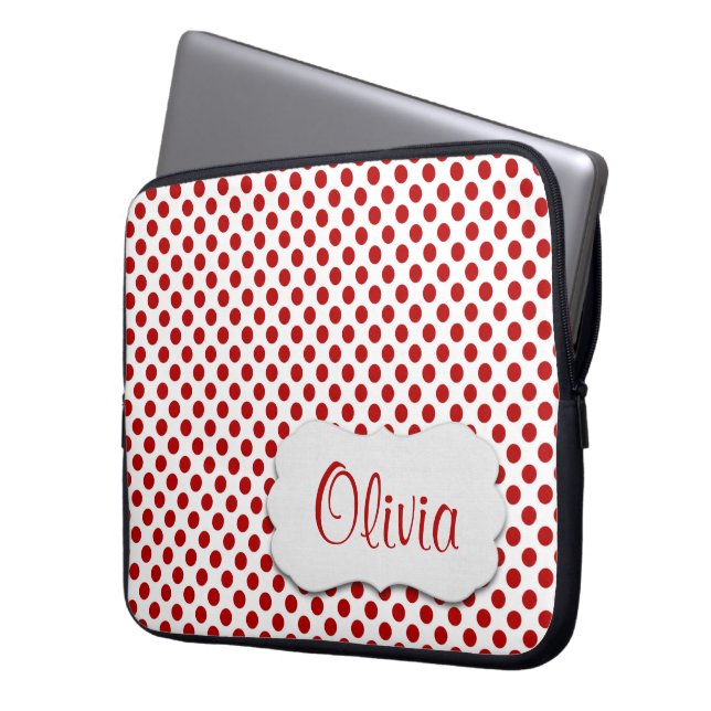 Röda Polka dots med Namn Laptop Fodral (Framsidan Vänster)