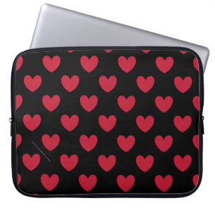 Röda polka-hjärtan på svart laptop fodral