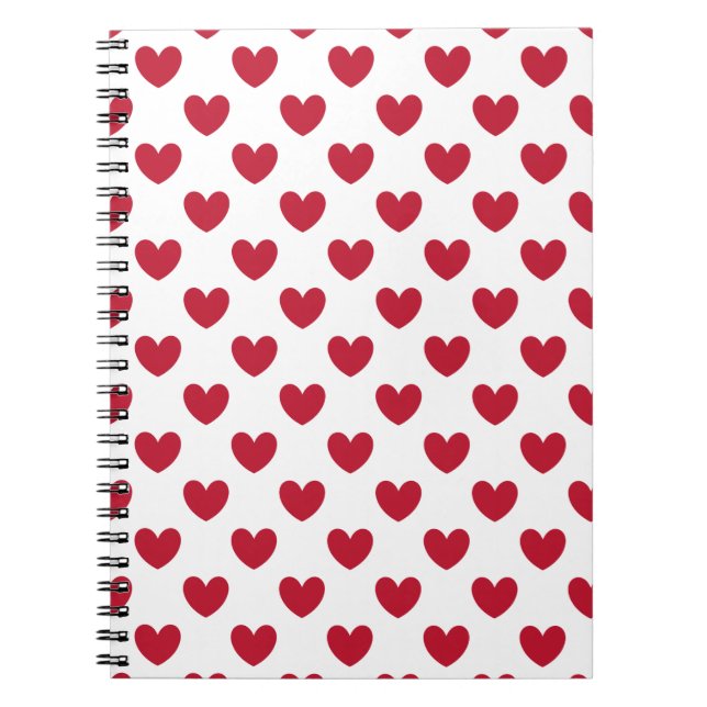 Röda polka-hjärtan på vitt anteckningsbok med spiral (Framsidan)