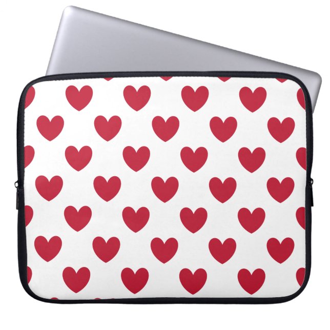 Röda polka-hjärtan på vitt laptop fodral (Framsidan)