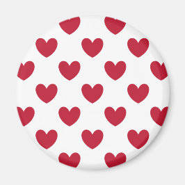 Röda polka-hjärtan på vitt magnet