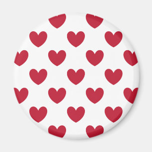 Röda polka-hjärtan på vitt magnet