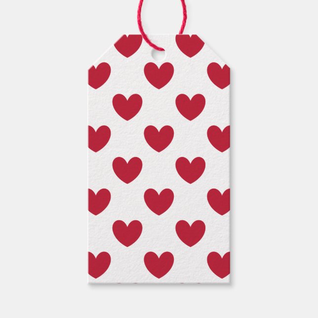 Röda polka-hjärtan på vitt presentetikett (Framsidan)