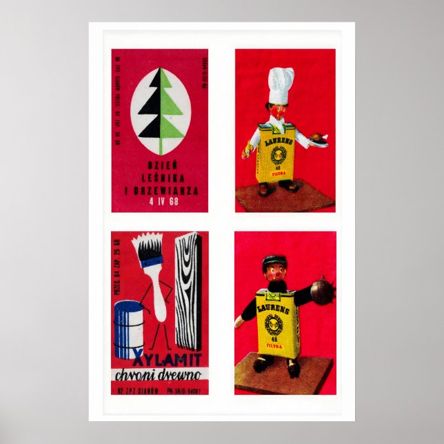 Röda polska tändsticksförpackningsetiketter Grid P Poster (Framsidan)