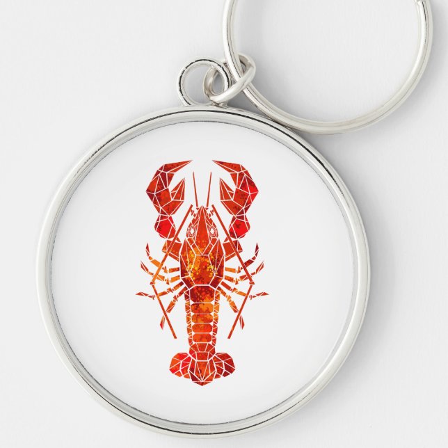 Röda polygonlobster rund silverfärgad nyckelring (Framsidan)