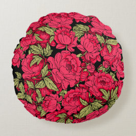 Röda ponnyer med Guld Löv Rund Kudde