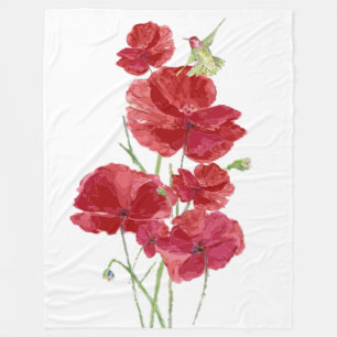 Röda poppies Blommor Hummingbird Bird Fleecefilt
