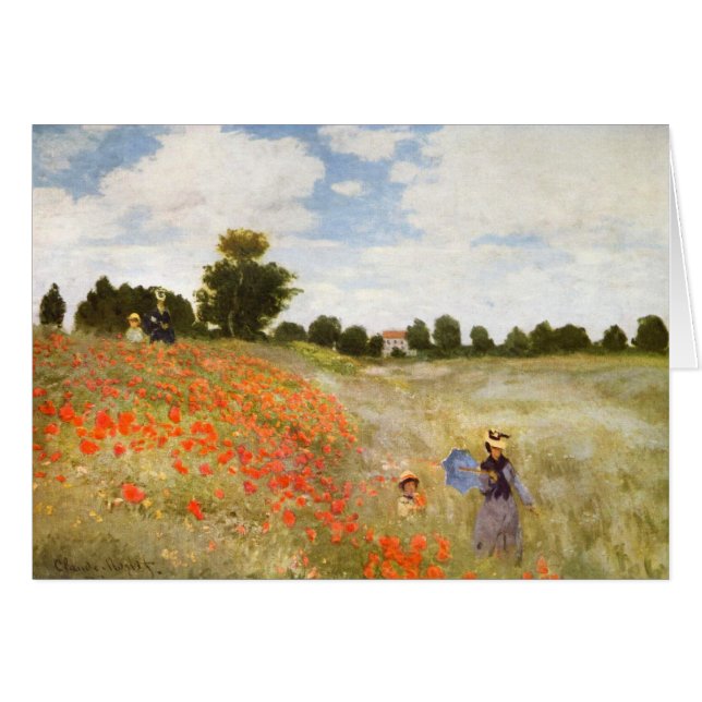 Röda poppies Blooming - Claude Monet Hälsningskort (Framsidan Horizontal)