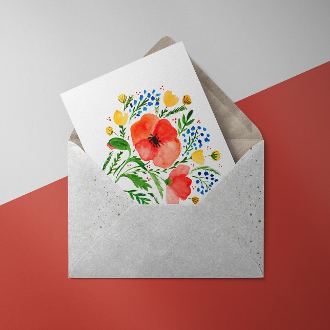Röda poppies-bouquet-kort för vattenfärg julkort (Skapare uppladdad)