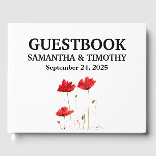 Röda poppies Flowers Blommigt Bröllop Guest Bok