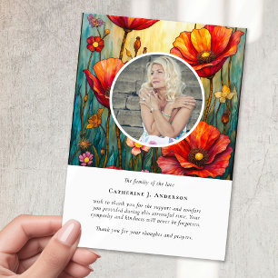 Röda poppies fotosympati för begravningsminne tack kort