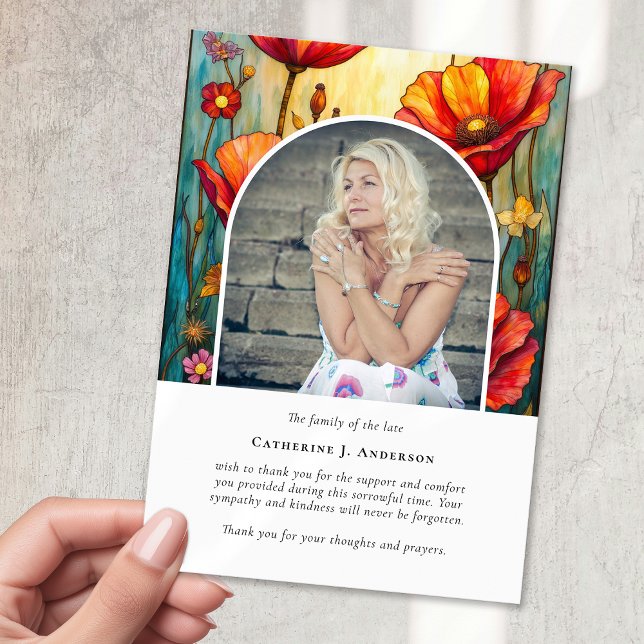 Röda poppies fotosympati för begravningsminne tack kort (Skapare uppladdad)