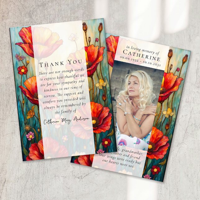Röda poppies fotosympati för begravningsminne tack kort (Skapare uppladdad)