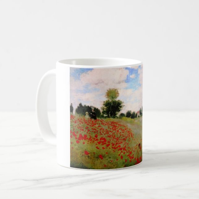 Röda poppies från Monet - Poppy Fält Parasol Woman Kaffemugg (Framsida vänster)