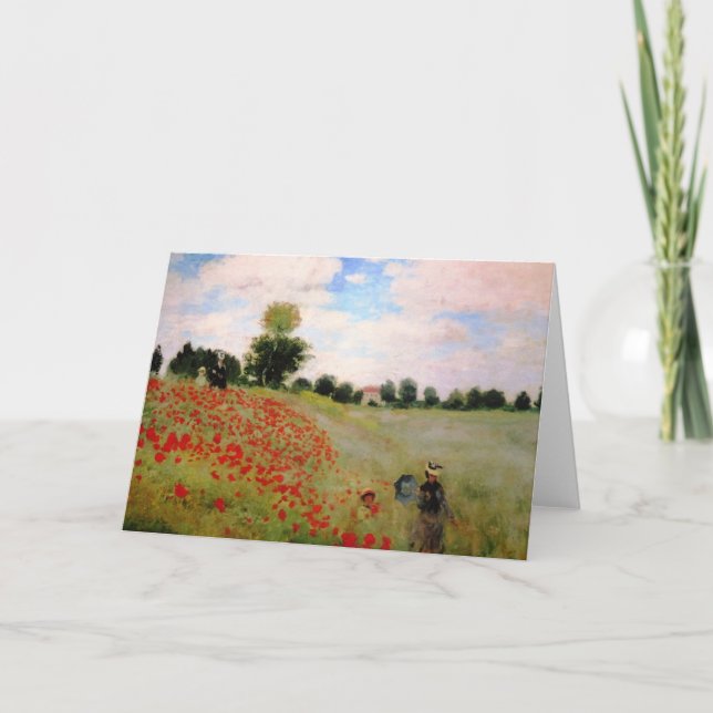 Röda poppies från Monet - Poppy Fält Parasol Woman Kort (Framsida)