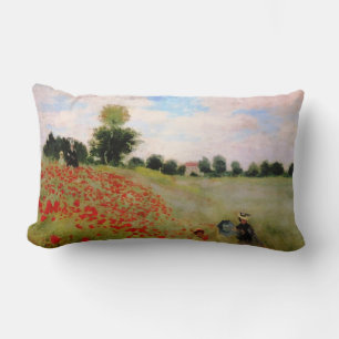 Röda poppies från Monet - Poppy Fält Parasol Woman Lumbarkudde