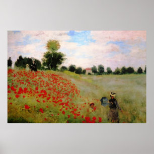 Röda poppies från Monet - Poppy Fält Parasol Woman Poster