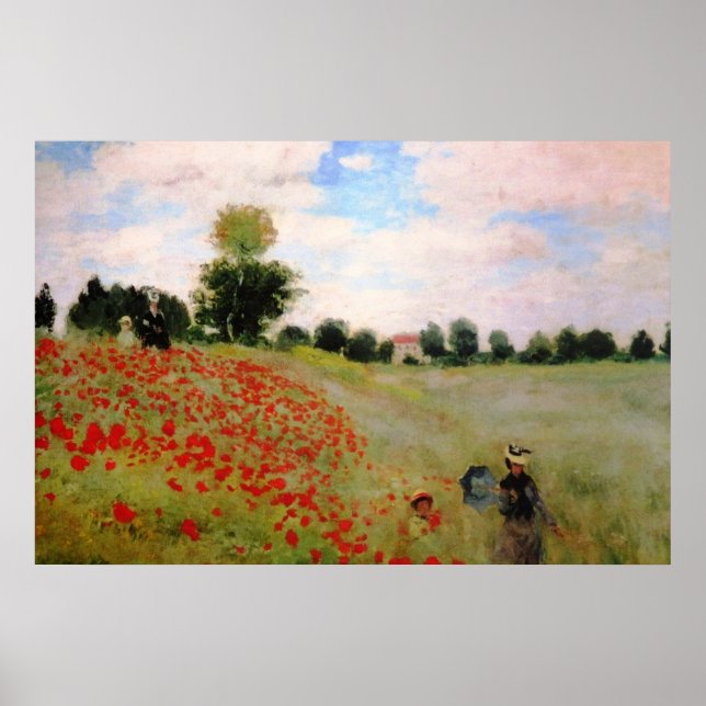 Röda poppies från Monet - Poppy Fält Parasol Woman Poster (Framsidan)