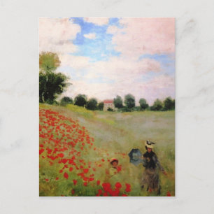 Röda poppies från Monet - Poppy Fält Parasol Woman Vykort