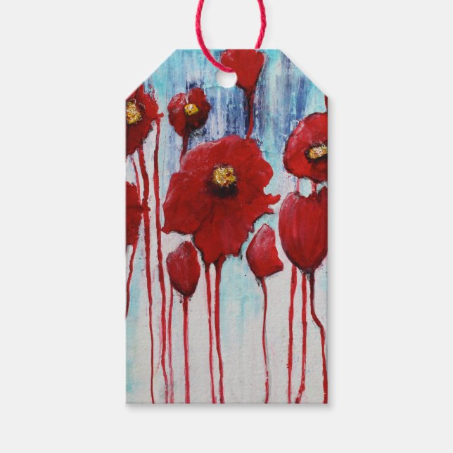 Röda poppies Gift-märkre Presentetikett (Framsidan)