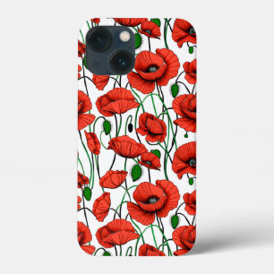 Röda poppies i Fält på vitt