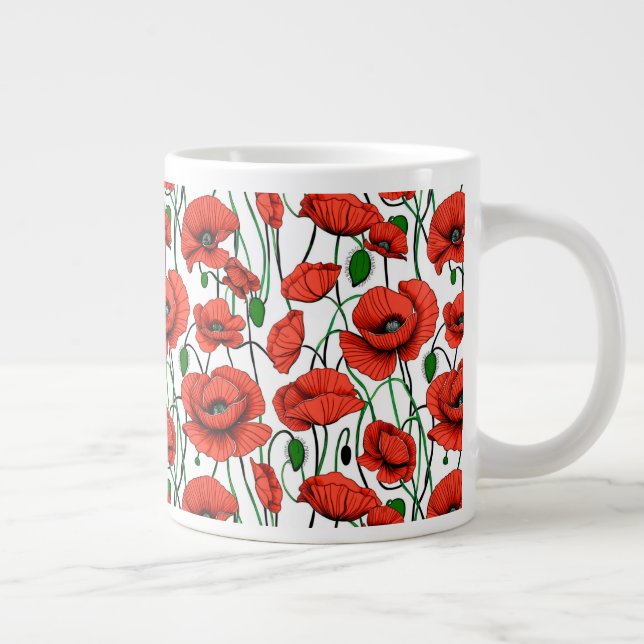 Röda poppies i Fält på vitt Jumbo Mugg (Höger)