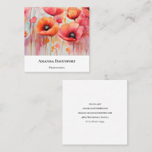 Röda poppies i Fält Watercolor Fyrkantigt Visitkort