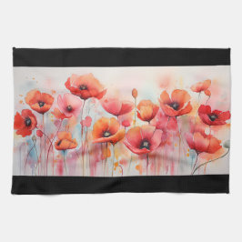 Röda poppies i Fält Watercolor Kökshandduk
