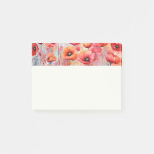 Röda poppies i Fält Watercolor Post-it Block