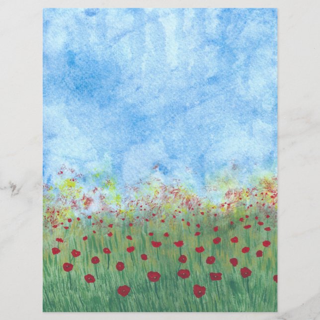 Röda poppies i Fält Watercolor Scrapbook Papper (Framsida)