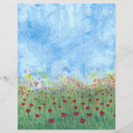 Röda poppies i Fält Watercolor Scrapbook Papper