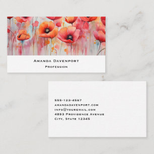 Röda poppies i Fält Watercolor Visitkort