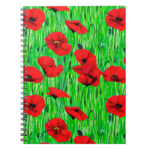 Röda poppies i Grönt Fält Anteckningsbok