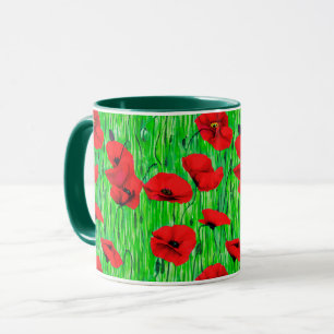 Röda poppies i Grönt Fält Mugg