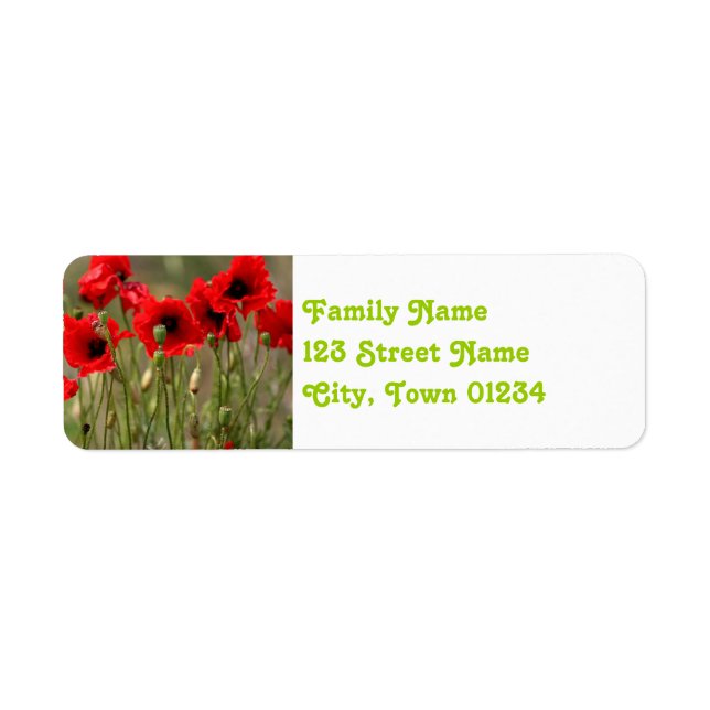 Röda poppies i Polen Returadress Etikett (Framsidan)