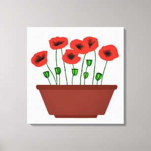 Röda poppies i Terracotta Planter Canvastryck