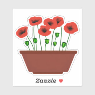 Röda poppies i Terracotta Planter Klistermärken