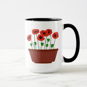 Röda poppies i Terracotta Planter Mugg