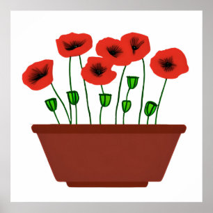 Röda poppies i Terracotta Planter Poster