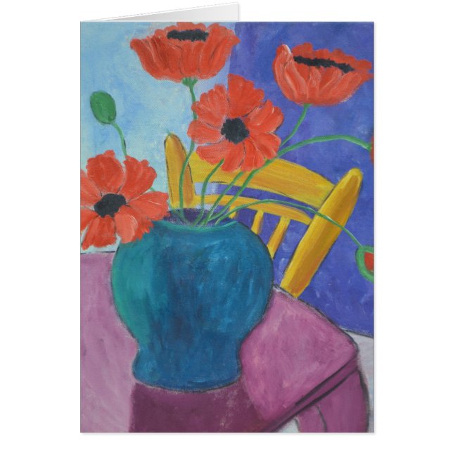 Röda poppies i Vas-målarfärg OBS Kort (Framsidan)