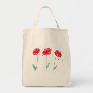 Röda poppies i vattenfärger tygkasse