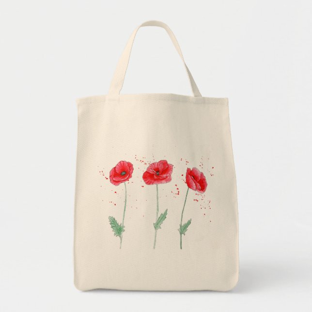 Röda poppies i vattenfärger tygkasse (Framsidan)