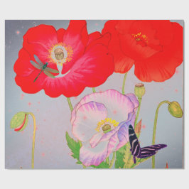 RÖDA POPPIES JAPANESE COLLAGE Wrapping Papper Presentpapper