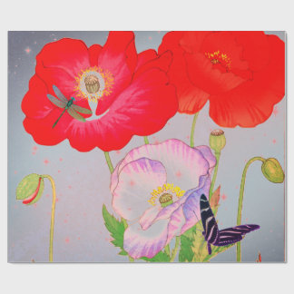 RÖDA POPPIES JAPANESE COLLAGE Wrapping Papper Presentpapper