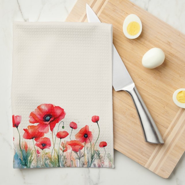 Röda poppies kökshandduk (Vikt i Fjärdedel)