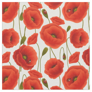 Röda poppies med Nyckelpigor Tyg