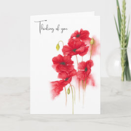 Röda poppies med vattenfärg för att tänka på dig kort
