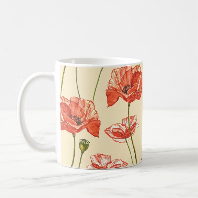 Röda poppies Mönster. Kaffemugg (Vänster)