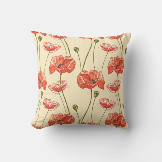 Röda poppies Mönster. Kudde (Framsida)